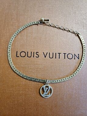 Louis Vuitton Gold-Tone Pavé LV Circle Zipper Pull Pendant Necklace